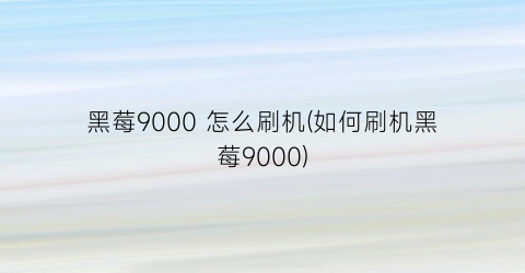 黑莓9000怎么刷机(如何刷机黑莓9000)